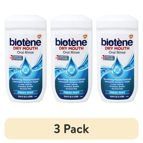 (3 pack) Biotene Fresh Mint Moisturizing Oral Rinse Mouthwash, Alcohol-Free, for Dry Mouth, 33.8 ounce