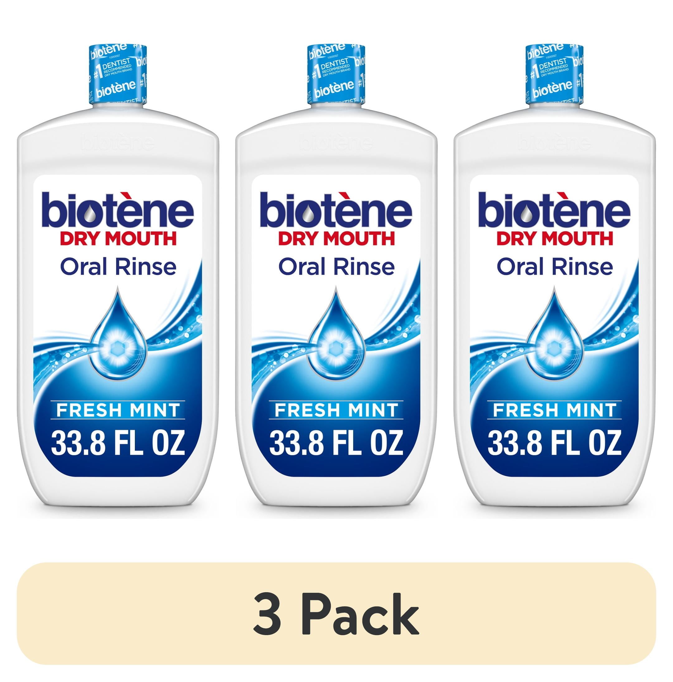 (3 pack) Biotene Oral Rinse Moisturizing Mouthwash for Dry Mouth Relief, Fresh Mint, 33.8oz