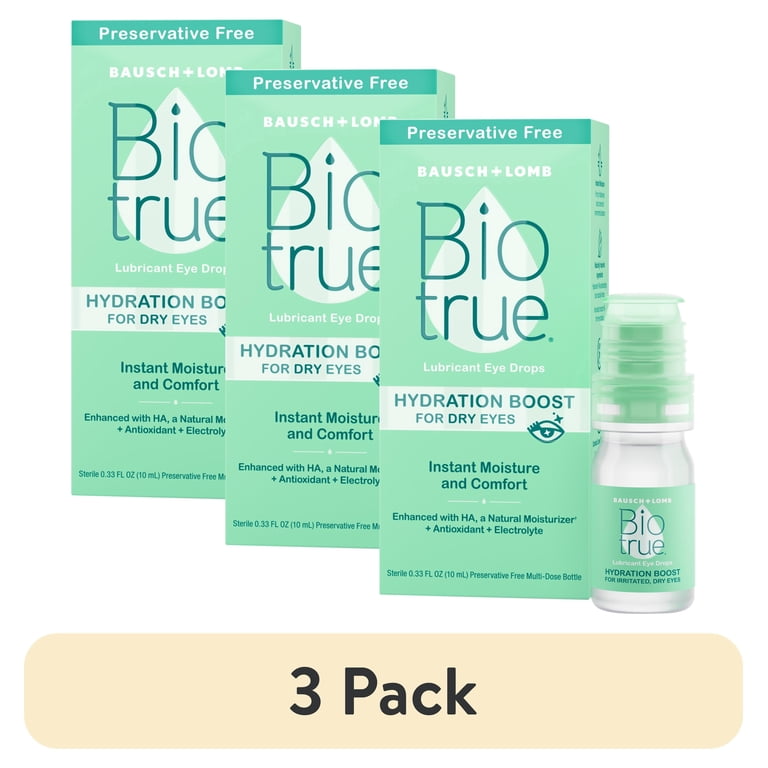 (3 pack) Biotrue Hydration Boost Preservative Free Eye Drops for Dry Eyes  and Lubricant, 10 ml
