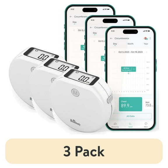 (3 pack) Bisonbody Smart Body Measuring Tape Smart Tape Measure Body with App 2 Measuring Modes & Units Large LCD Display User Friendly Design Smart Tape Measure for Your Body Health & Fitness