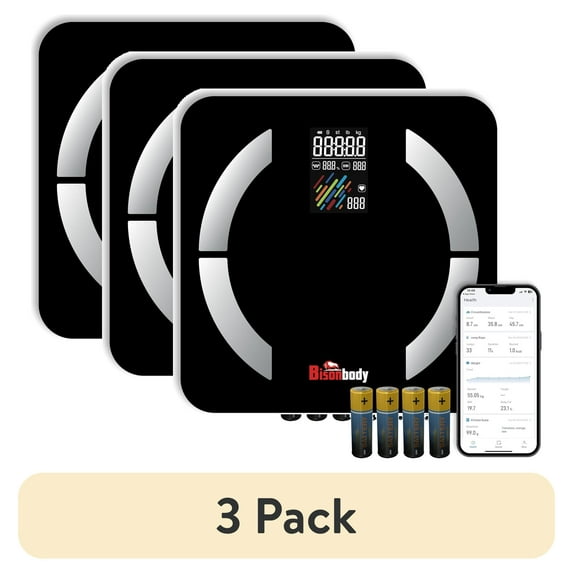 (3 pack) Bisonbody Smart Digital Body Scale â Engineered for Cardio Enthusiasts â 22 Metrics including Cardiac Index, Heart Rate, Muscle Rate, Lean Body Mass â Large Display â App-Based