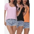 thumbnail image 1 of 3-pack Black&Coral color&pinkstripe Tops for Women Summer Casual Ruffle Trim Sleeve Square Neck T Shirts, 1 of 6