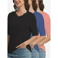 thumbnail image 1 of 3-pack Black&Coral pink&Navy blue Women's V Neck T Shirts Basic Summer Tees Casual Half Sleeve Tops, 1 of 4