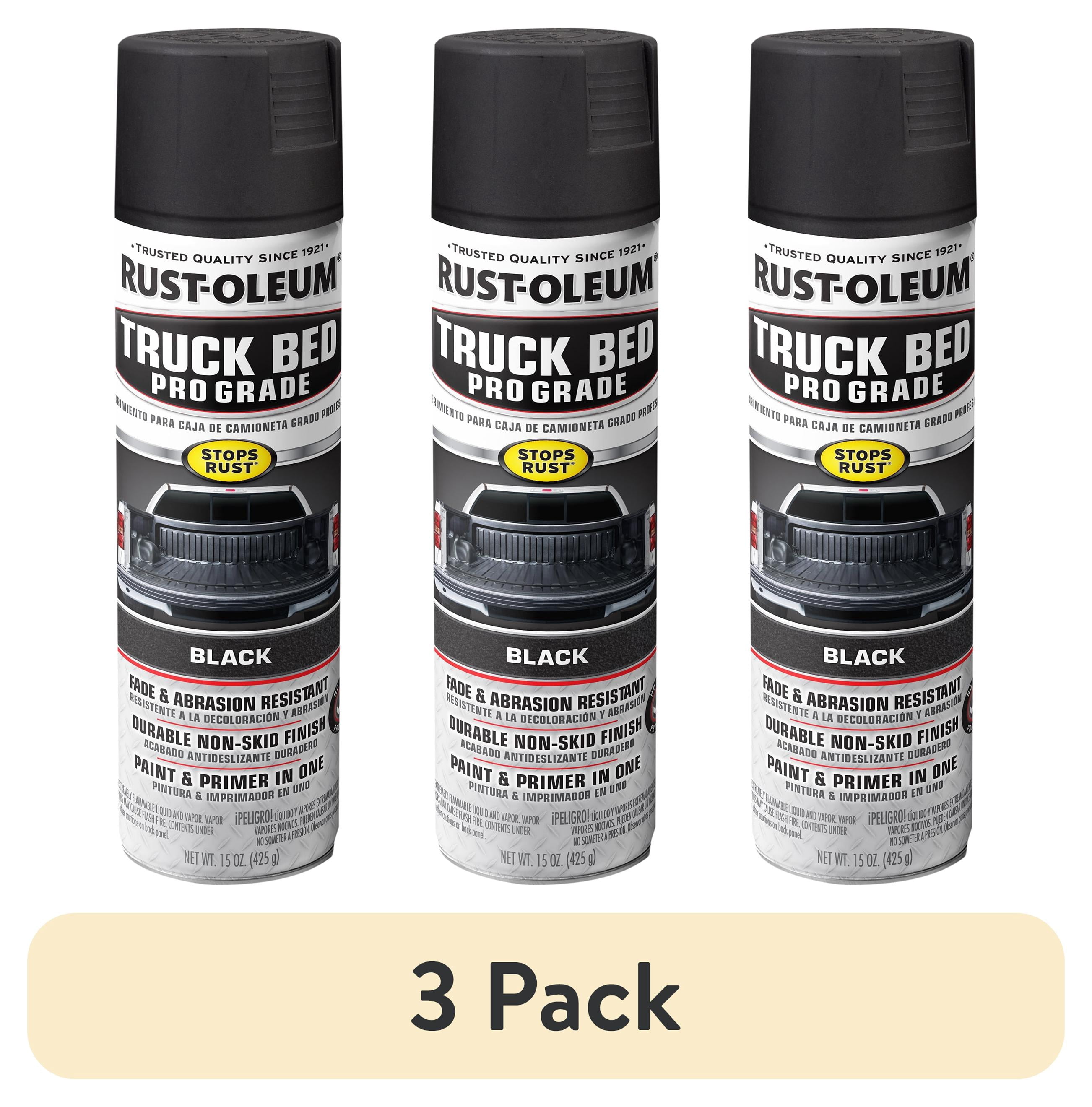 (3 pack) Black, Rust-Oleum Automotive Professional Grade Truck Bed Coating Flat Spray Paint & Primer in One-272741, 15 oz