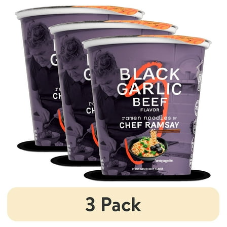 (3 pack) Black Garlic Beef Ramen Noodles by Chef Ramsay | Chef Woo High Protein Ramen Cups