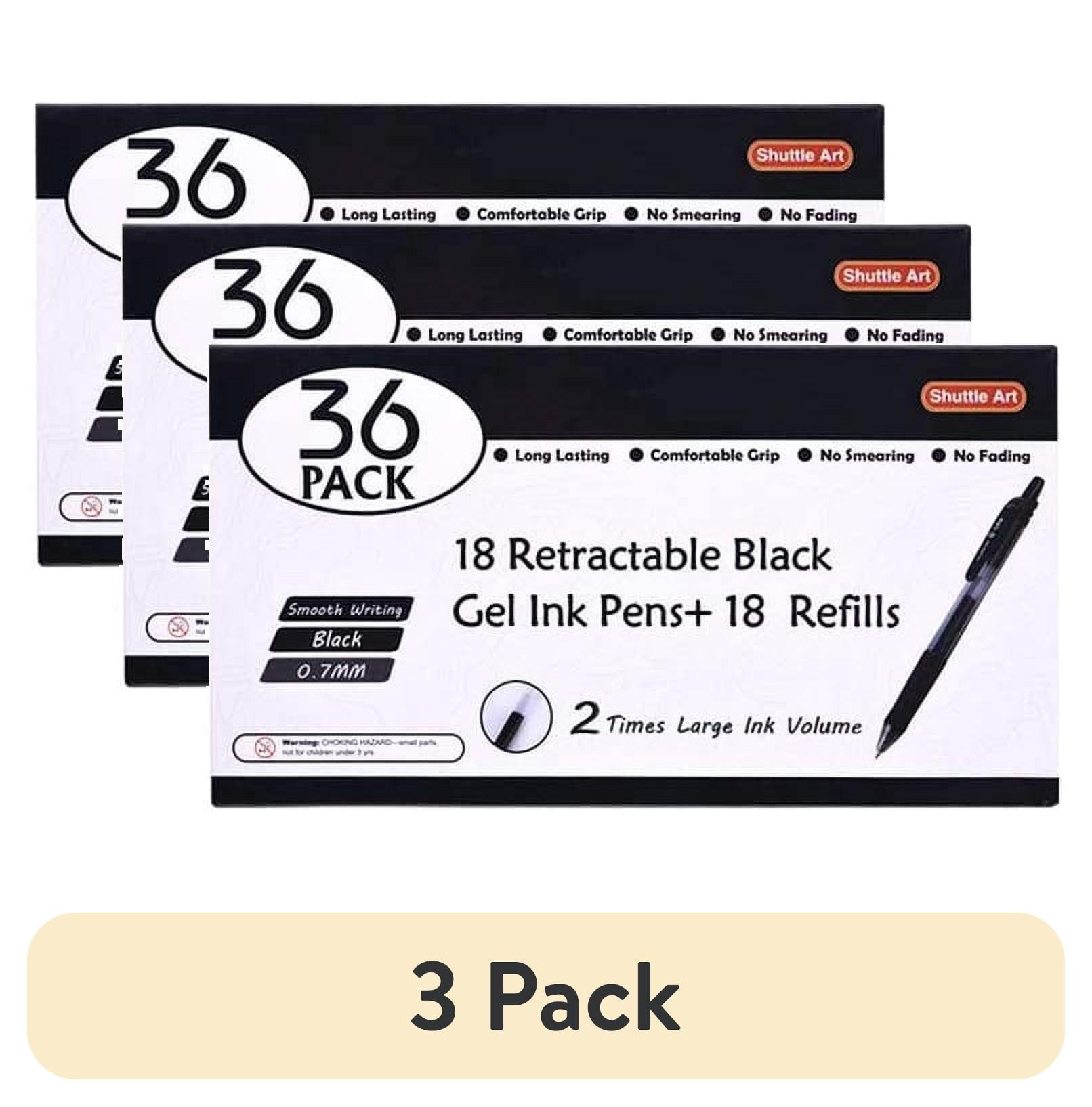 (3 pack) Shuttle Art Black Gel Pens, 36 Pack(18 Gel Pens with 18 Refills) Retractable Medium Point Rollerball Gel Ink Pens Smooth Writing with Comfortable Grip