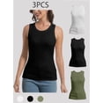 thumbnail image 1 of 3-pack Black&Green&White Women Tank Tops Summer Sleeveless Basic Cami Top Shirt Slim Racerback Blouses, 1 of 7