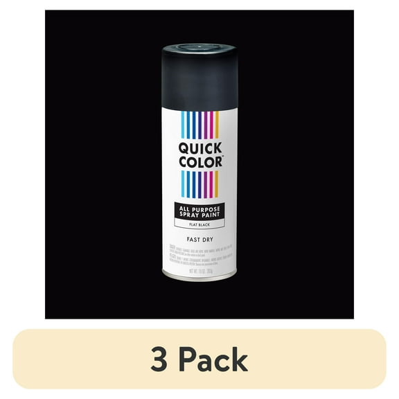 (3 pack) Black, Quick Color All Purpose Flat Spray Paint-391194, 10 oz
