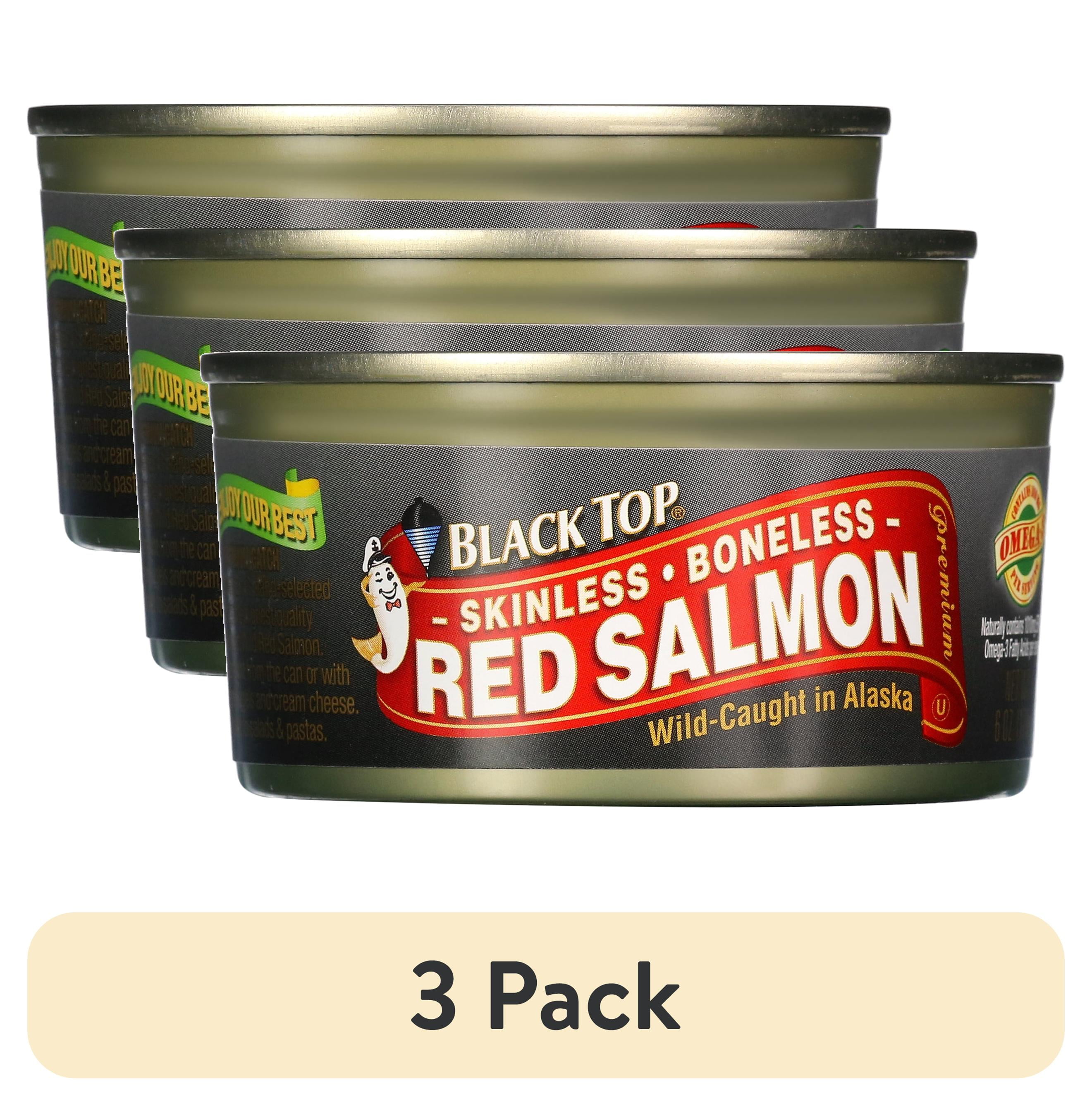 (3 pack) Black Top Skinless Boneless Red Salmon, 6 oz