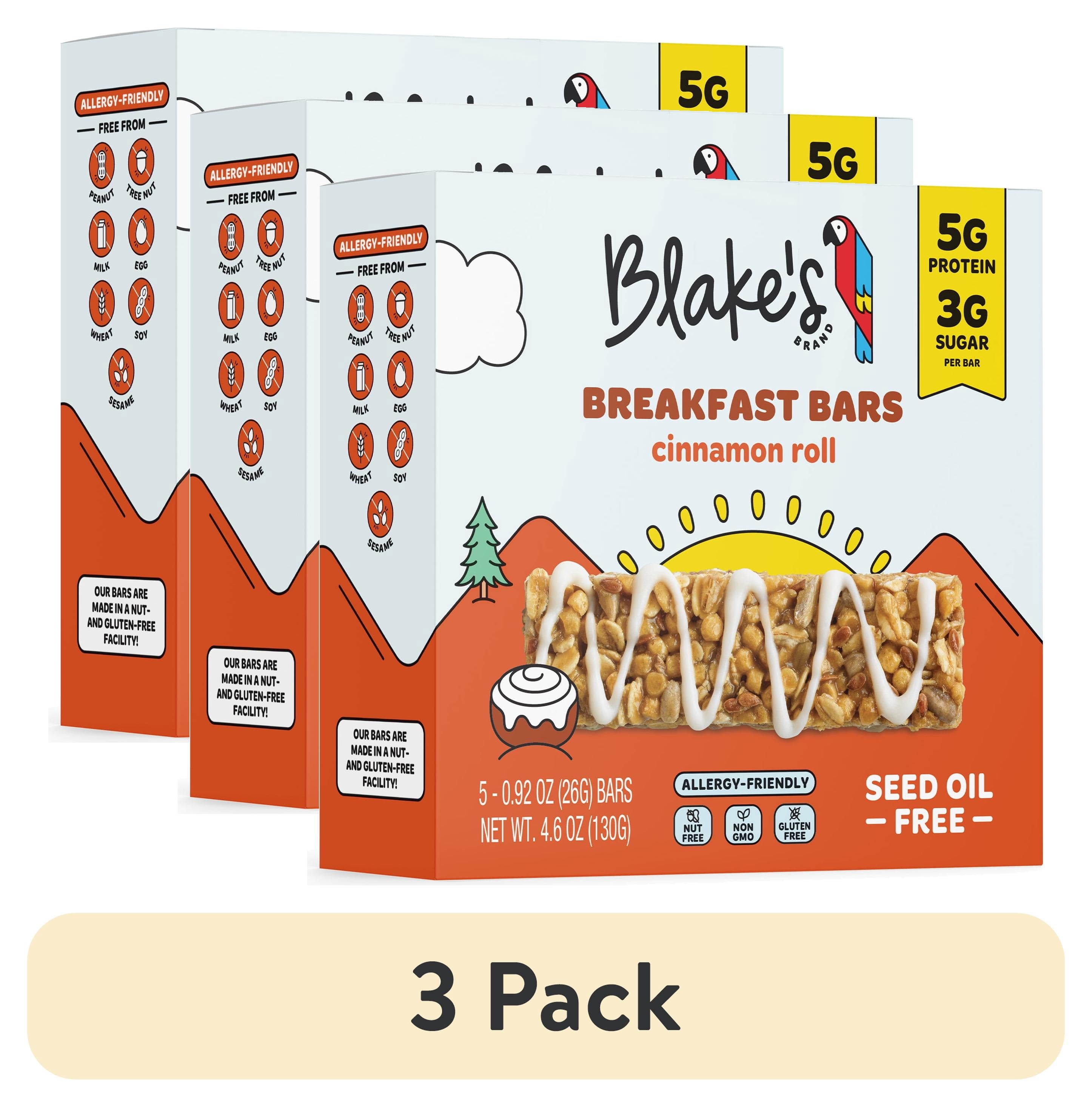 (3 pack) Blake's Cinnamon Roll Breakfast Bars + Protein, 4.6oz, 5 Count