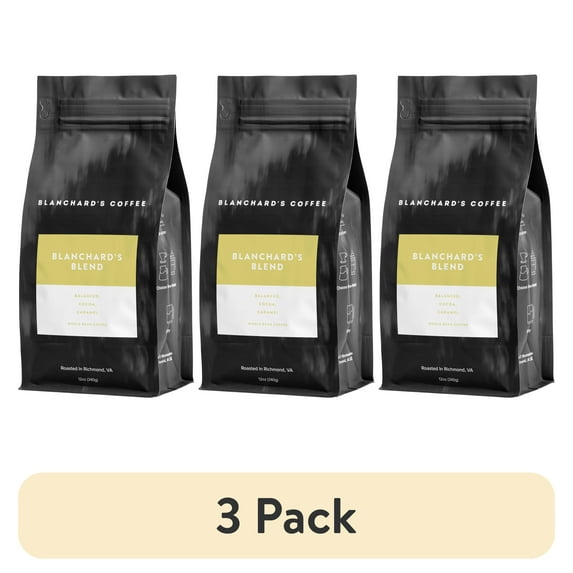 (3 pack) Blanchard's Coffee Blanchard's Blend Whole Bean 12oz Bag Caffeinated Coffee