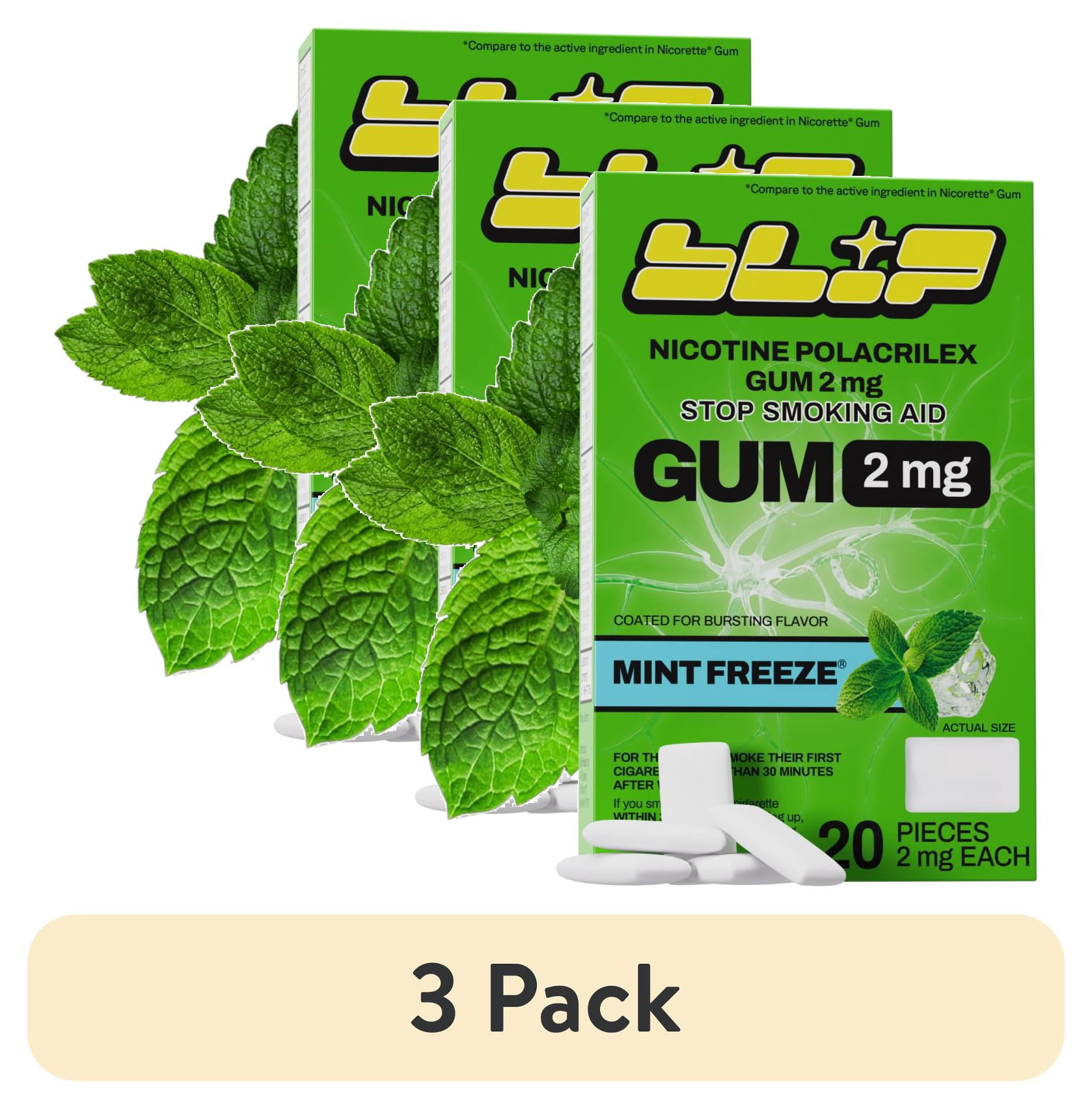 (3 pack) Blip Nicotine Gum, 2 mg, Mint Freeze, 20 Count