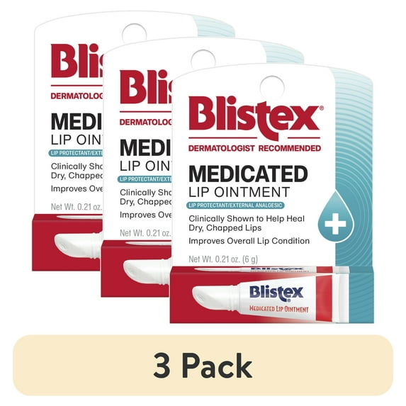 (3 pack) Blistex Medicated Lip Ointment, Relief For Chapped Lips, 1 stick, 0.21 Oz