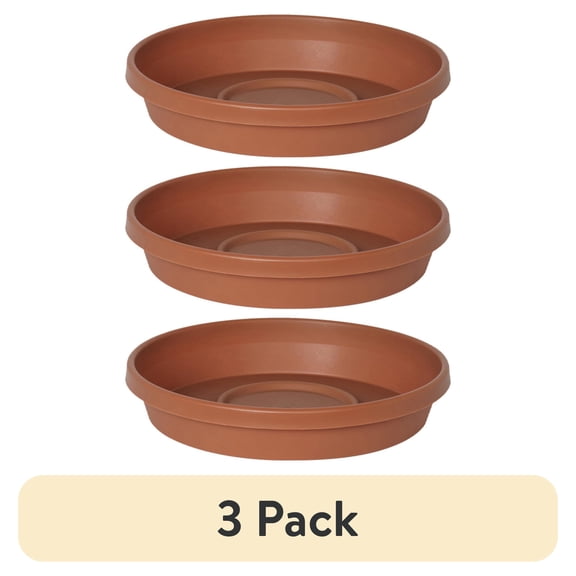 (3 pack) Bloem Terra Resin Saucer Tray: 9.25" Bottom Width - Matte, Durable, Ribbed Bottom, Indoor and Outdoor, Fits 12" Bloem Terra Pots, Terra Cotta