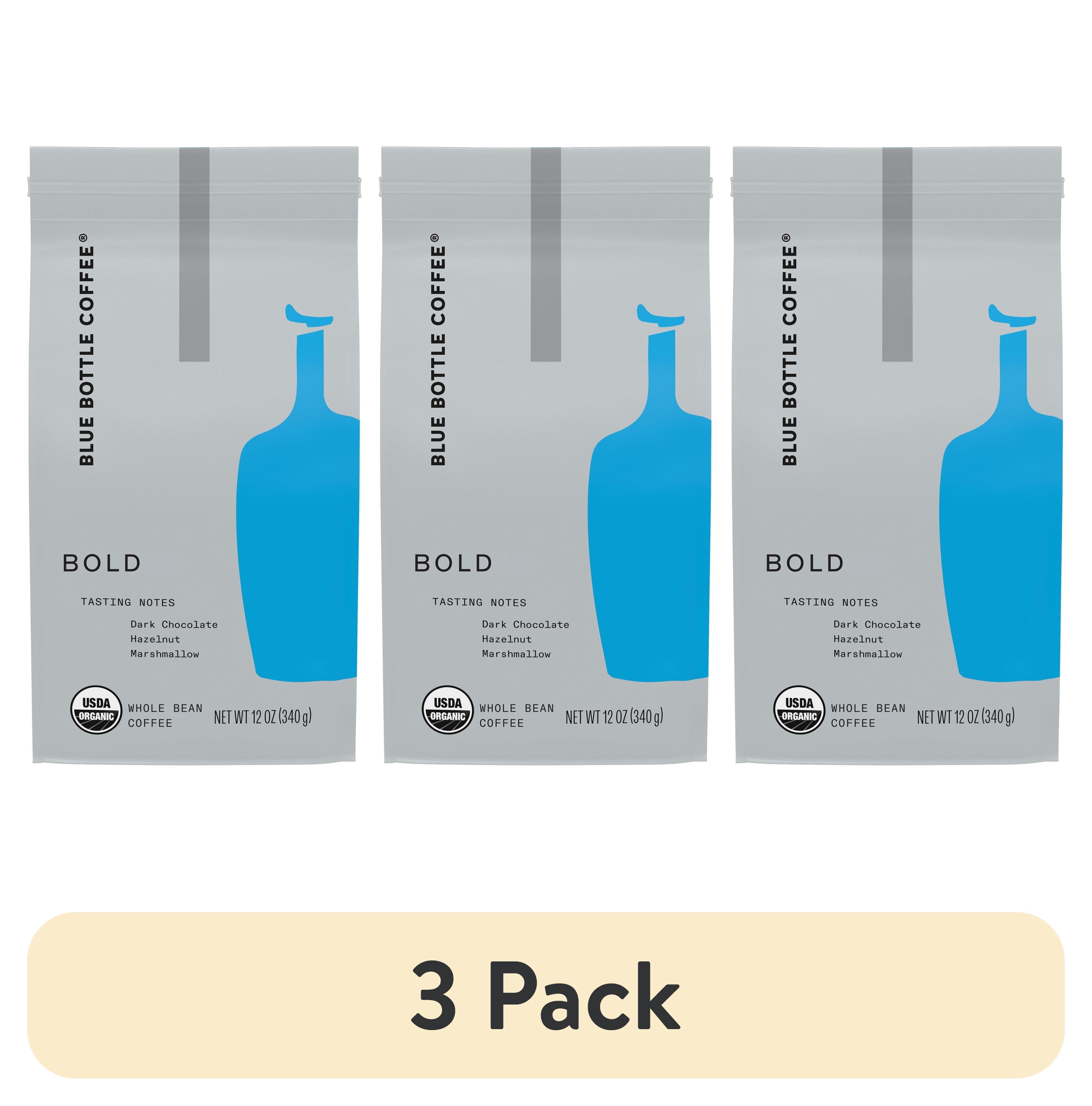 (3 pack) Blue Bottle Coffee, Bold, Organic Gourmet, Dark Roast, Whole Bean, 12 oz