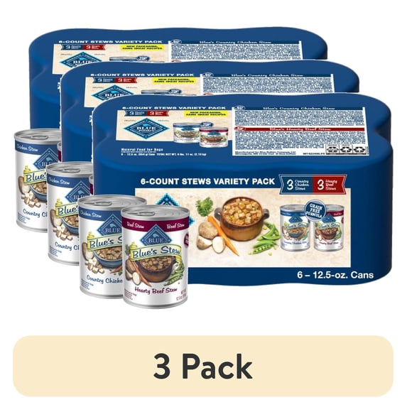 (3 pack) Blue Buffalo Blue's Stew Natural Wet Dog Food, Hearty Beef & Country Chicken Variety Pack
