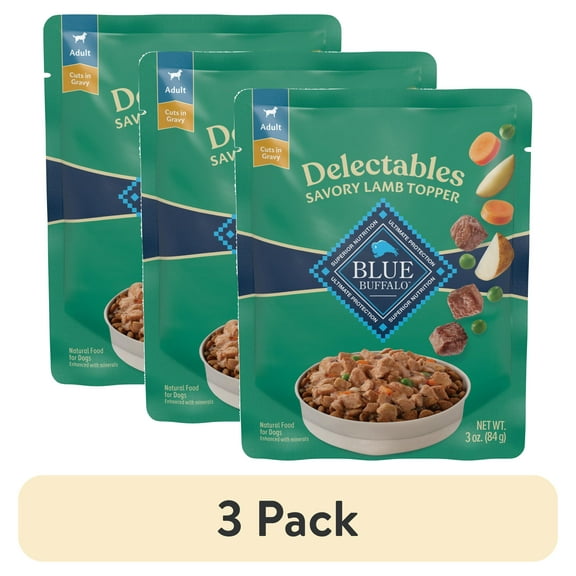 (3 pack) Blue Buffalo Delectables Natural Wet Dog Food Topper, Lamb Dinner 3oz