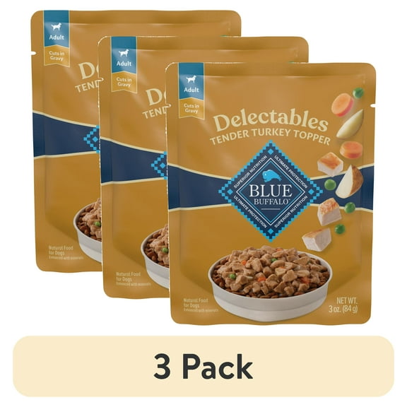 (3 pack) Blue Buffalo Delectables Natural Wet Dog Food Topper, Turkey Dinner 3oz