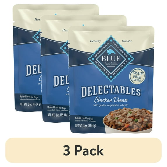 (3 pack) Blue Buffalo Delectables Natural Wet Dog Food Toppers, Tasty Chicken, 3-oz