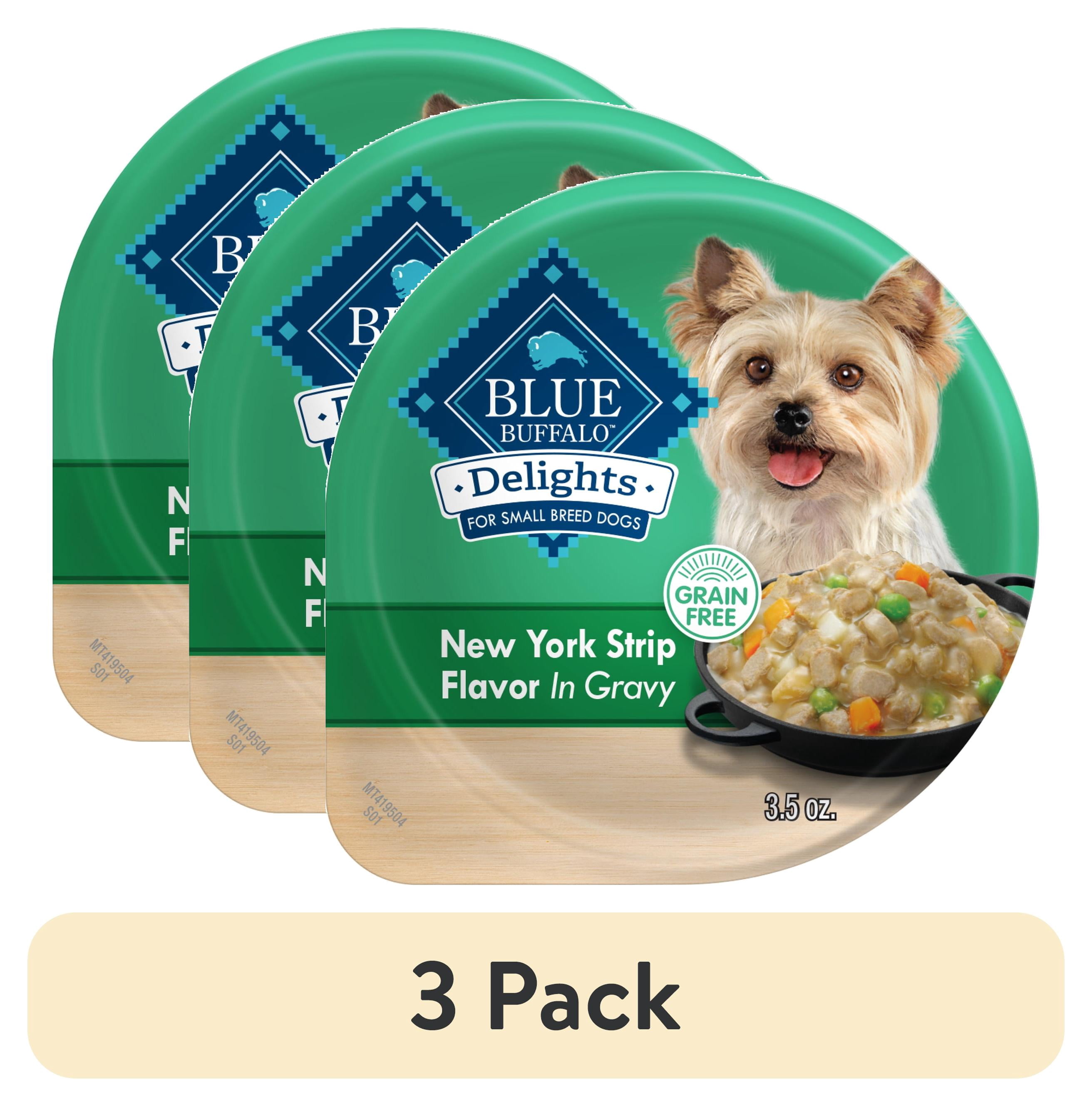 (3 pack) Blue Buffalo Delights Small Breed Natural Wet Dog Food, NY Strip in Gravy, 3.5-oz. Cup