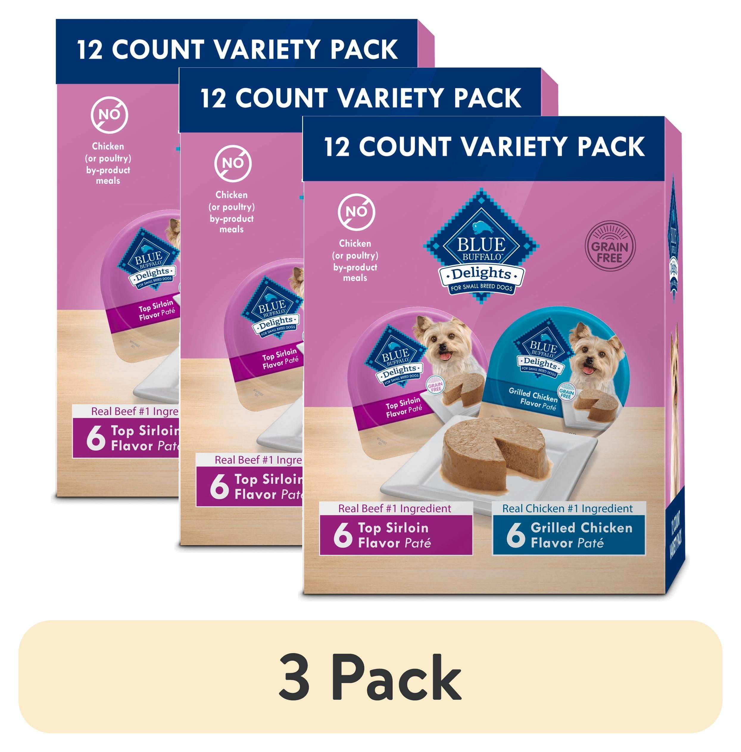 (3 pack) Blue Buffalo Delights Small Breed Natural Wet Dog Food Variety Pack, 3.5-oz. Cups, 12 Count