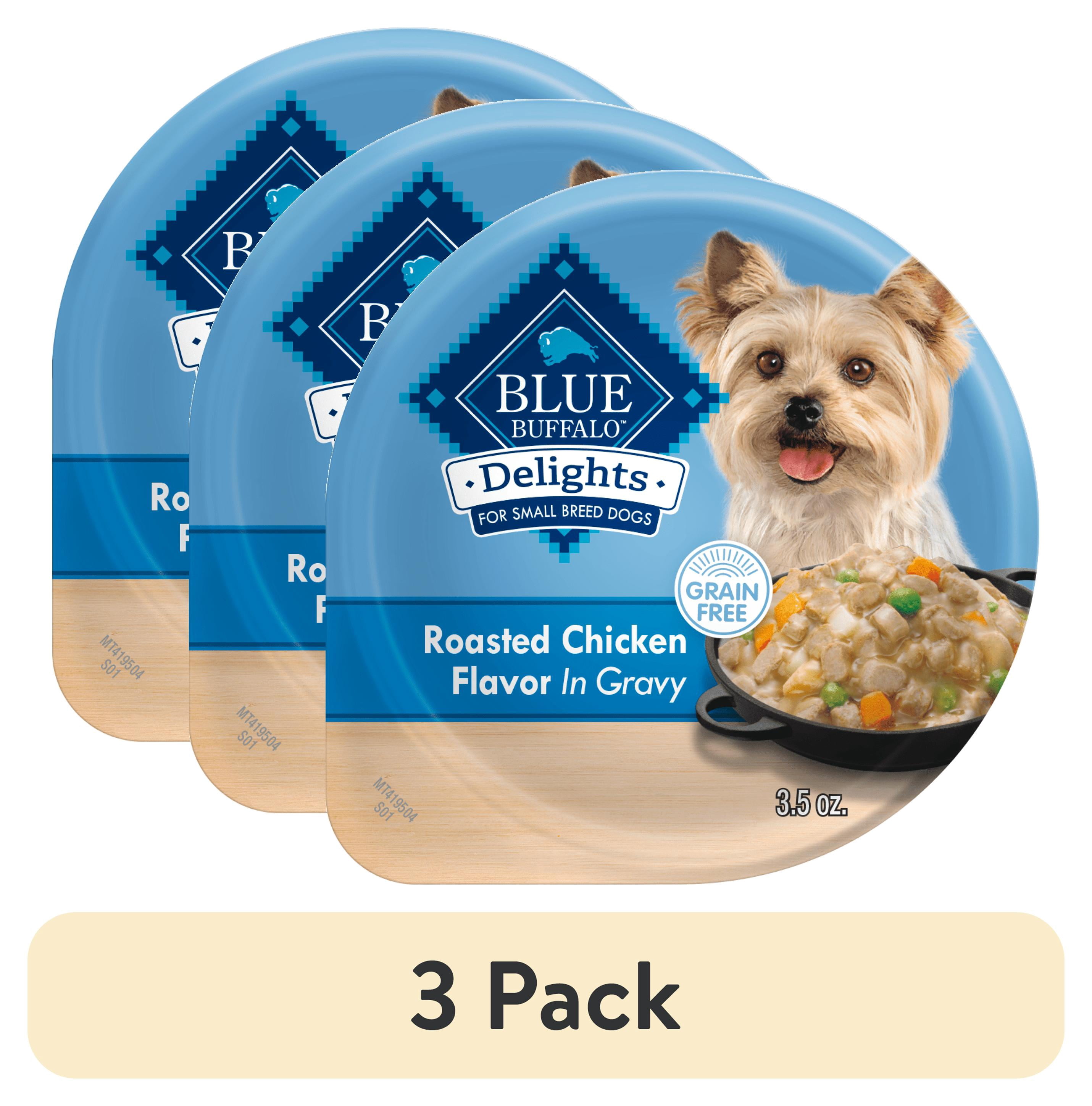 (3 pack) Blue Buffalo Delights Small Breed Roasted Chicken Flavor in Hearty Gravy Wet Dog Food for Adult Dogs, Grain-Free, 3.5 oz. Cup