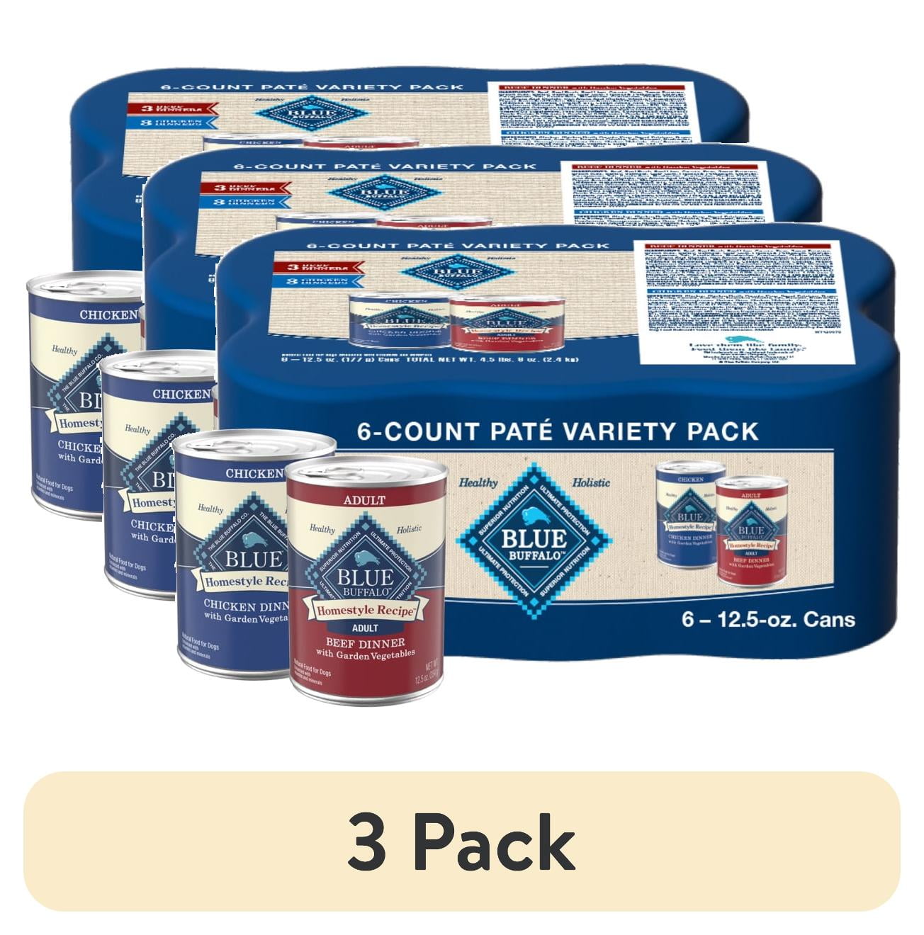 (3 pack) Blue Buffalo Homestyle Recipe Adult Wet Dog Food, Chicken and Beef Dinner Variety Pack