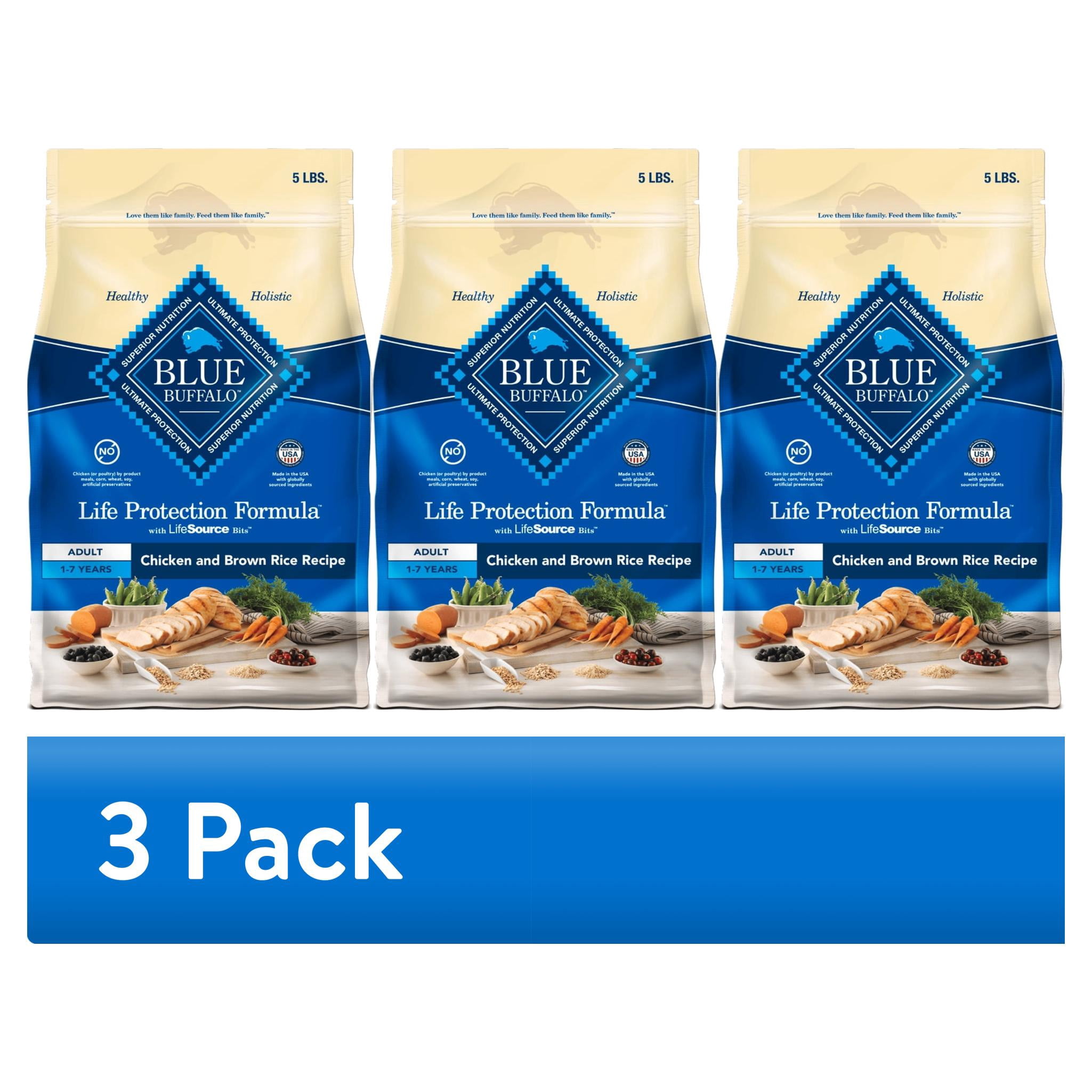 (3 pack) Blue Buffalo Life Protection Formula Adult Dry Dog Food Chicken & Brown Rice 5lb Bag