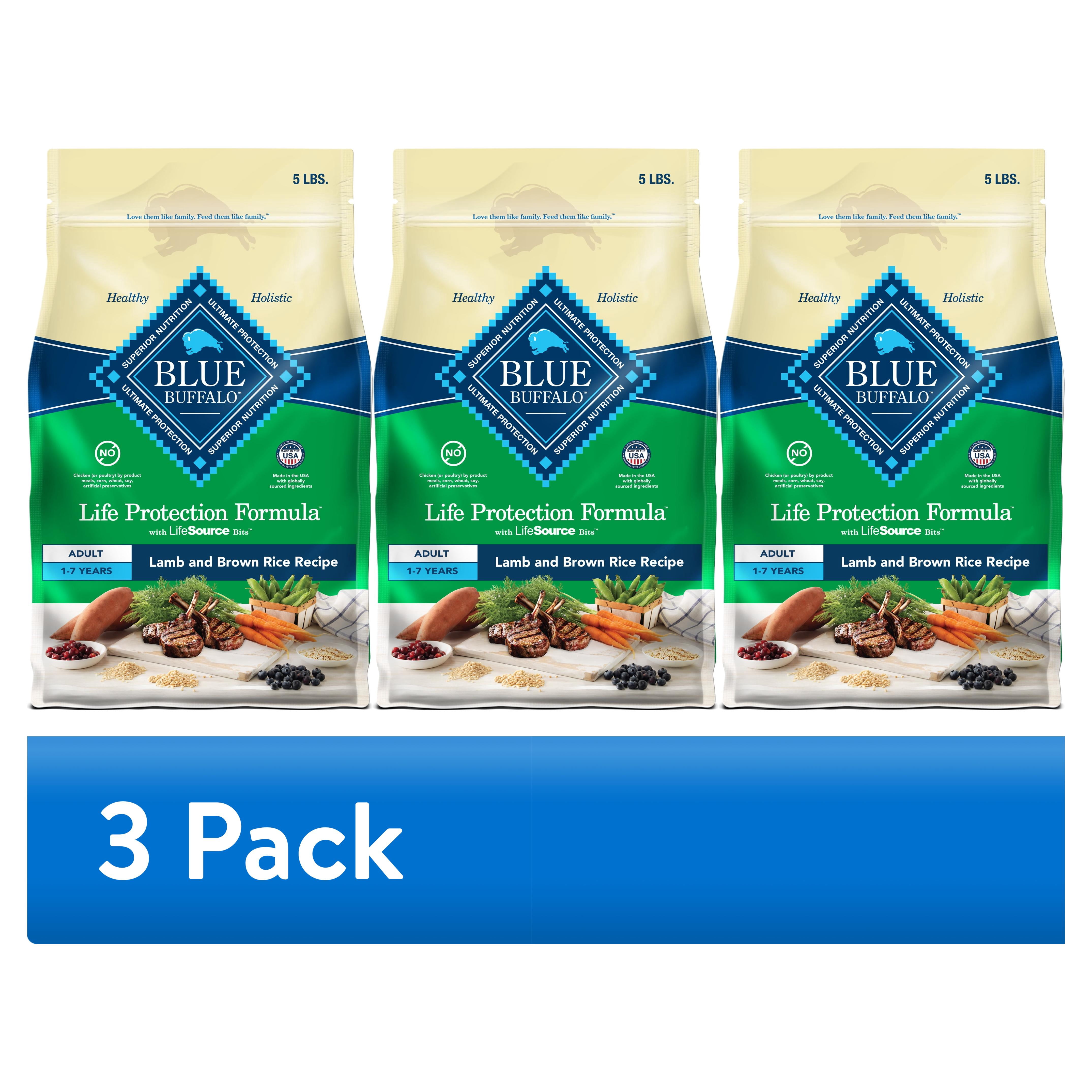 (3 pack) Blue Buffalo Life Protection Formula Adult Dry Dog Food Lamb & Brown Rice 5lb Bag
