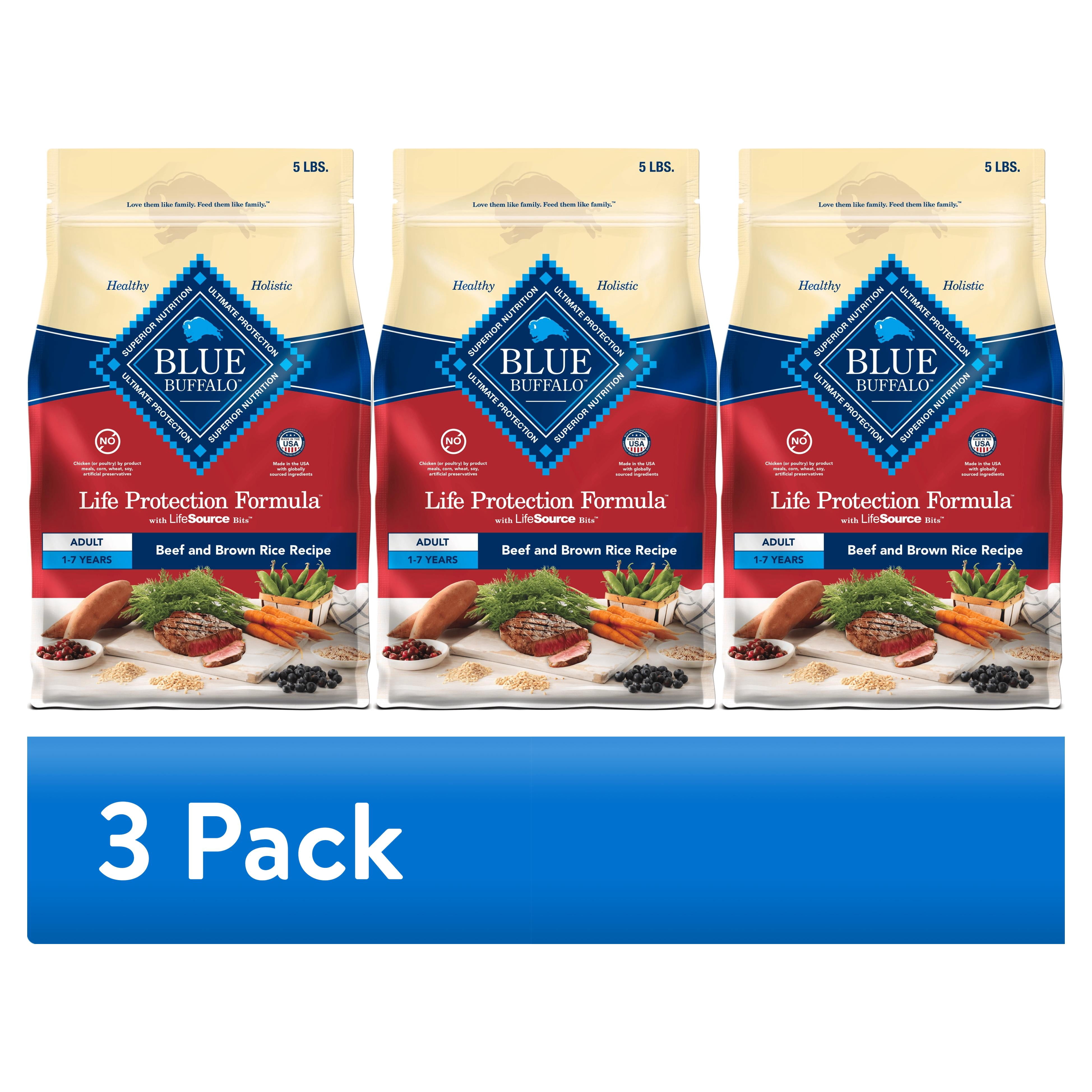 (3 pack) Blue Buffalo Life Protection Formula Adult Dry Dog Food Beef & Brown Rice 5lb Bag