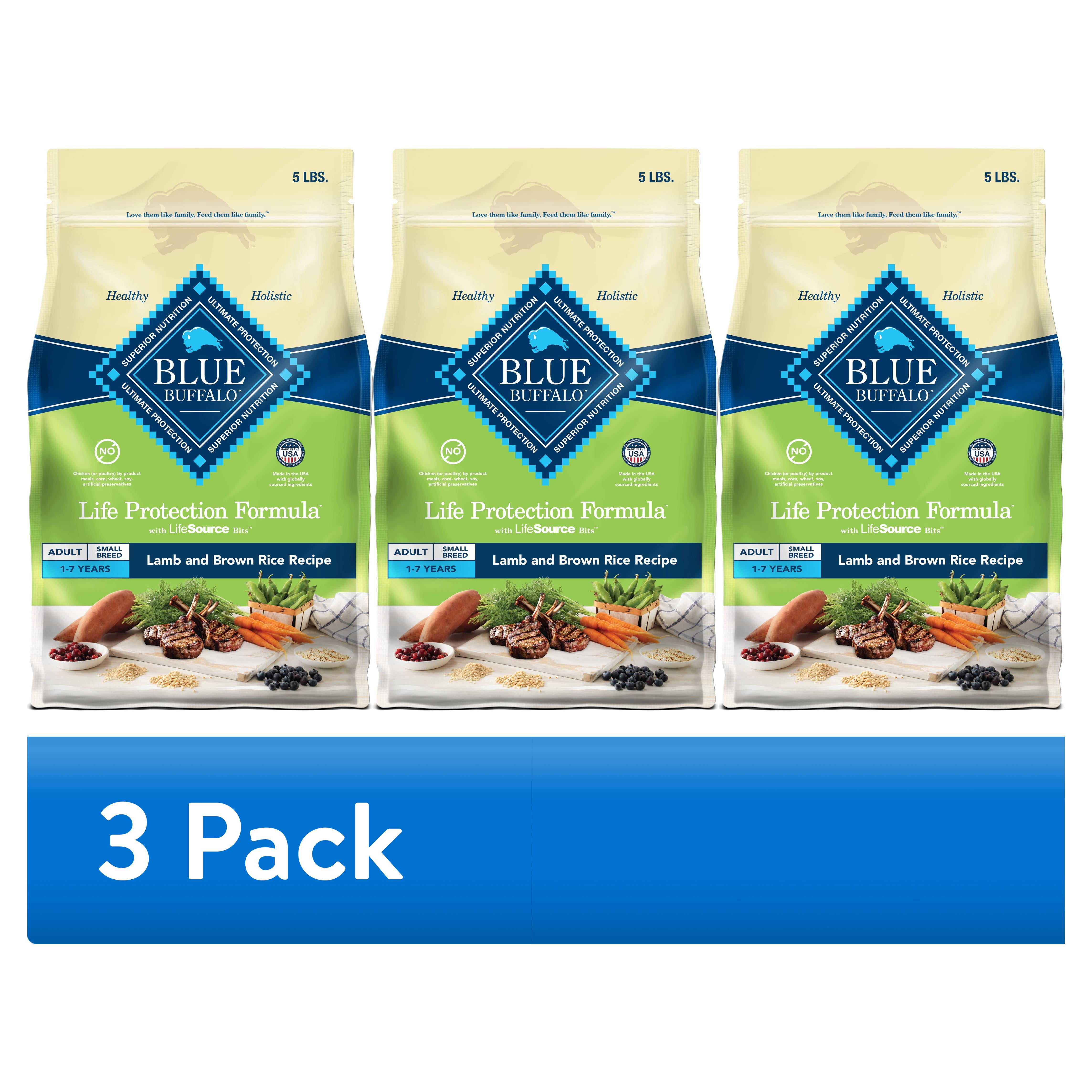 (3 pack) Blue Buffalo Life Protection Formula Small Breed Adult Dry Dog Food Lamb & Rice 5lb Bag