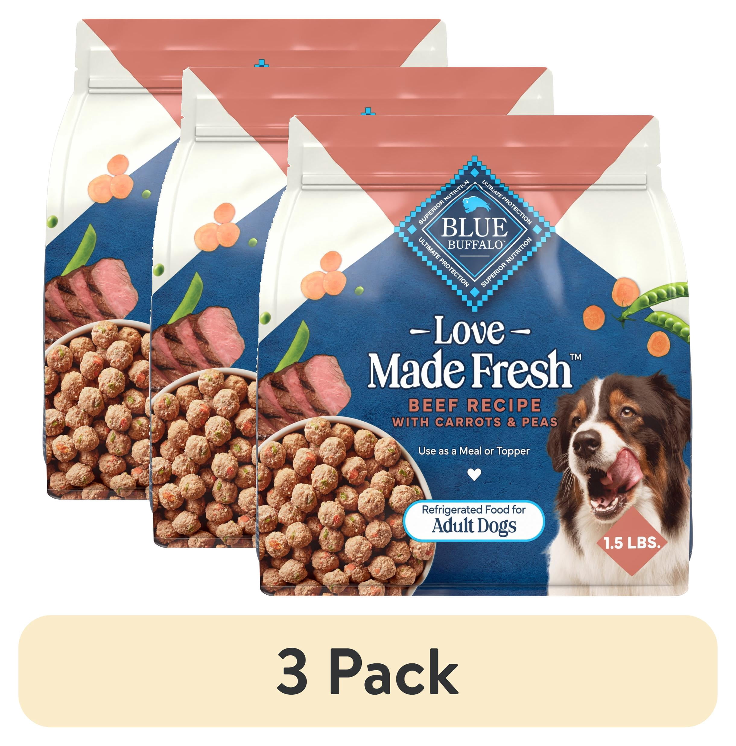 (3 pack) Blue Buffalo Love Made Fresh Dog Food, Refrigerated, Beef Meatball 1.5lb Pouch