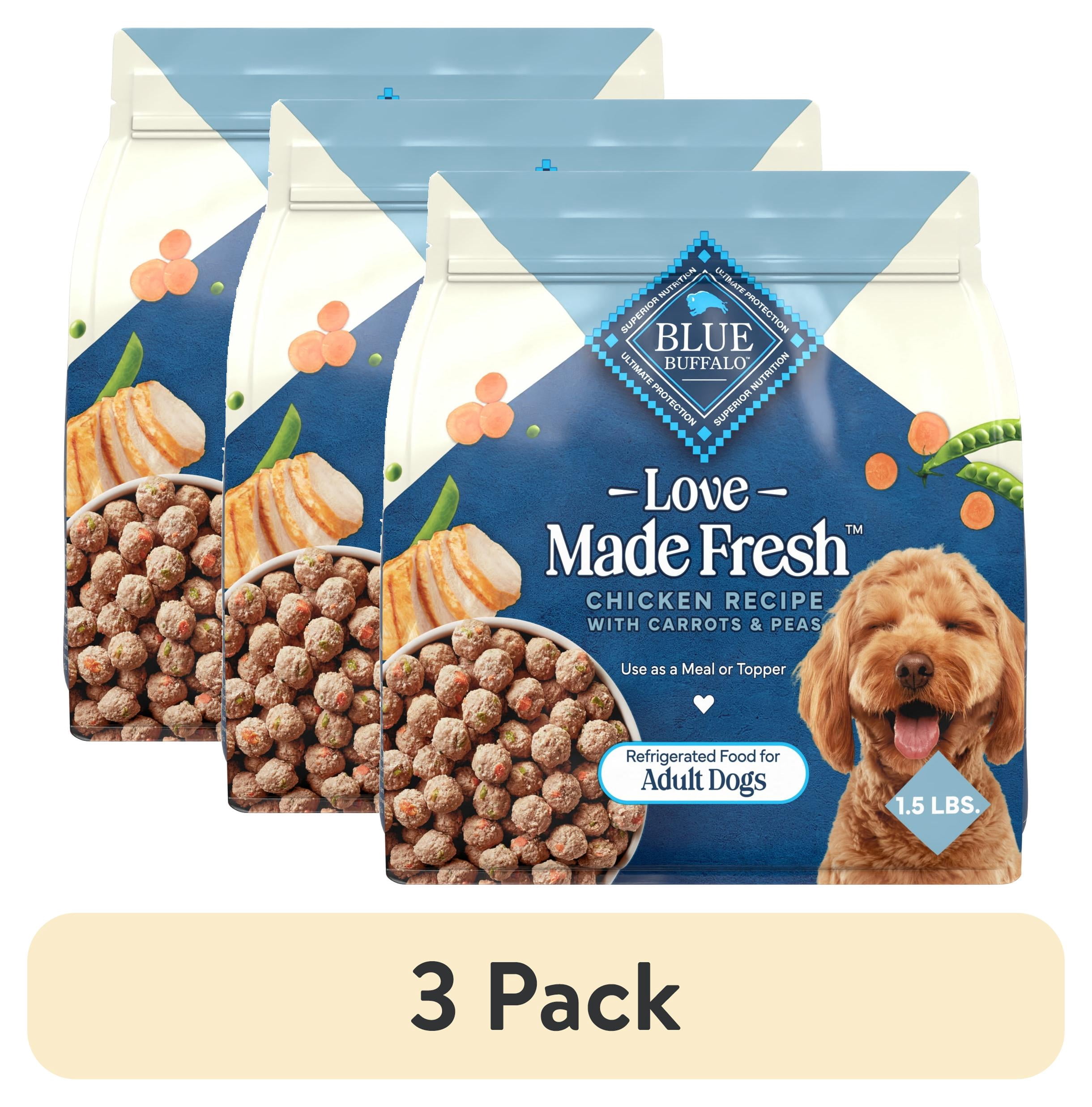 (3 pack) Blue Buffalo Love Made Fresh Dog Food, Refrigerated, Chicken Meatball 1.5lb Pouch