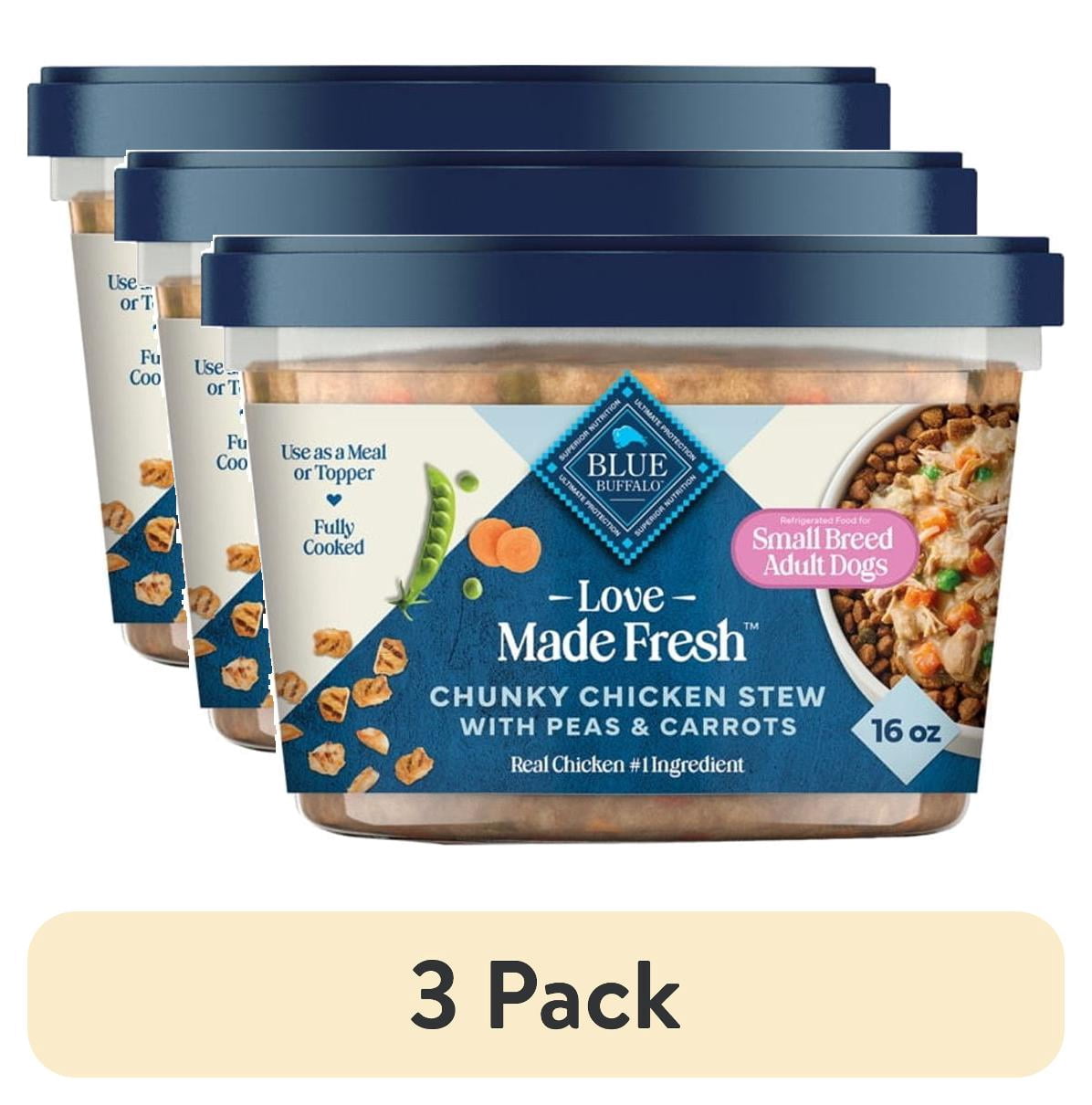(3 pack) Blue Buffalo Love Made Fresh Dog Food, Small Breed Adult, Chunky Chicken Stew, 1-lb Tub