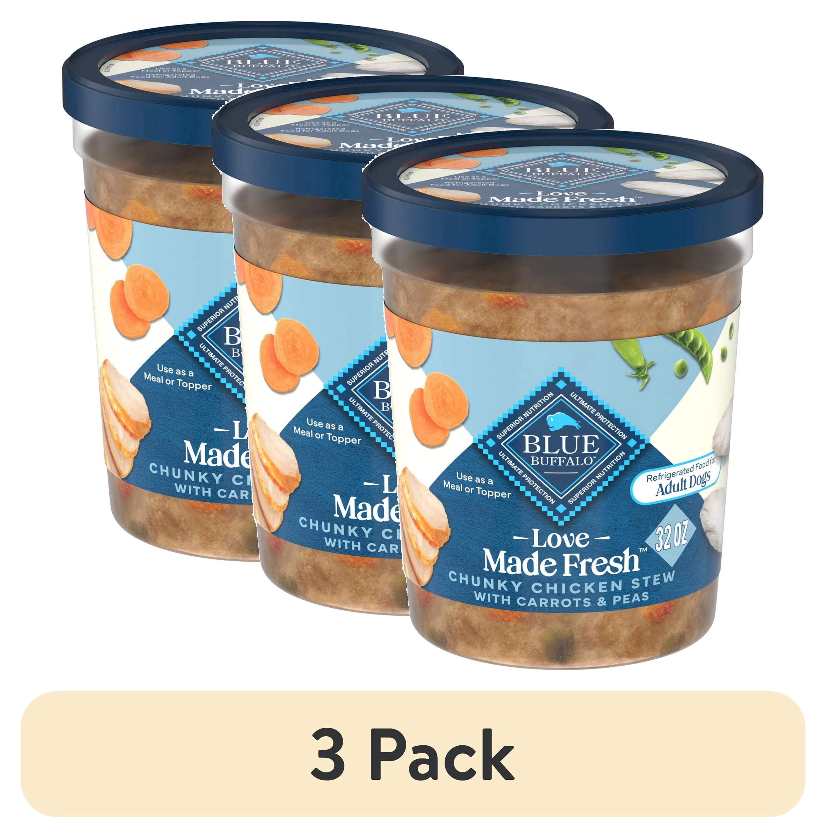(3 pack) Blue Buffalo Love Made Fresh Refrigerated Adult Fresh Dog Food, Chicken Stew, 2lb Tub