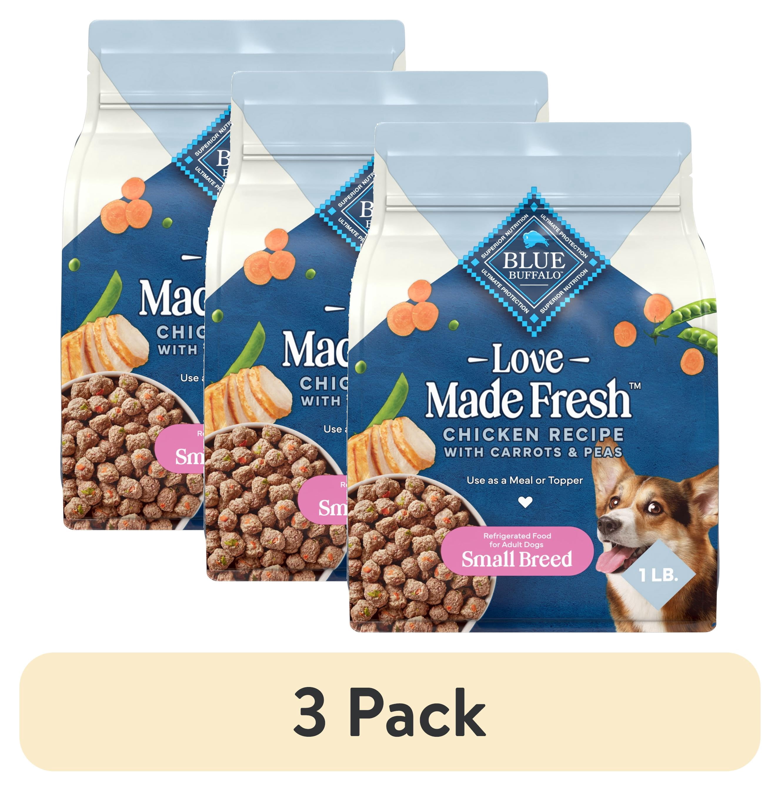(3 pack) BLUE Love Made Fresh Small Breed Adult Refrigerated Dog Food, Chicken Meatball 1lb Pouch
