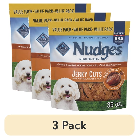 (3 pack) Blue Buffalo Nudges Jerky Cuts Dog Treats Made with Real Chicken & Duck, 36-oz. Bag