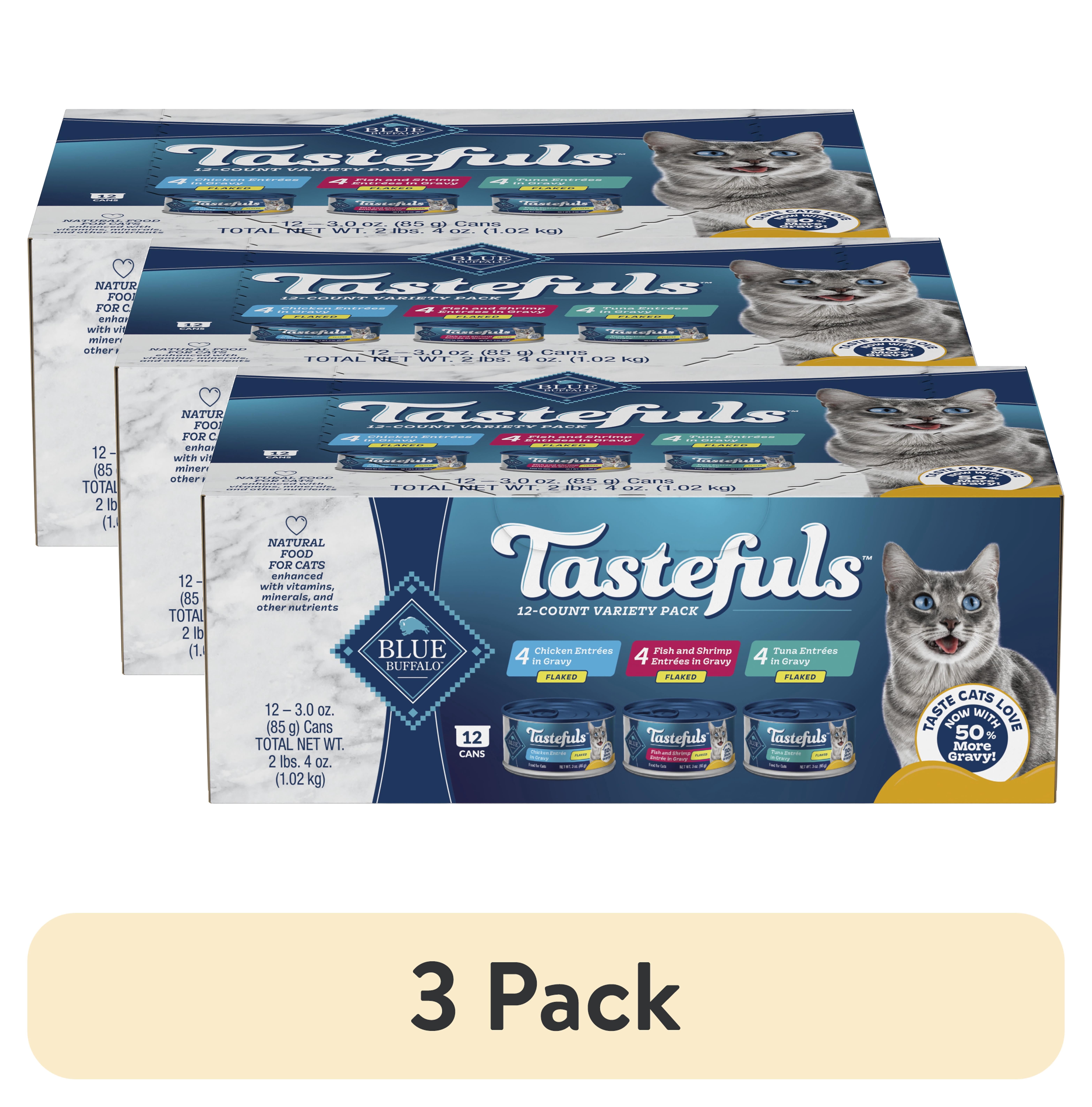 (3 pack) Blue Buffalo Tastefuls Flaked Wet Cat Food 3-Flavor Variety Pack, 3-oz. (12ct, 4 of Each)