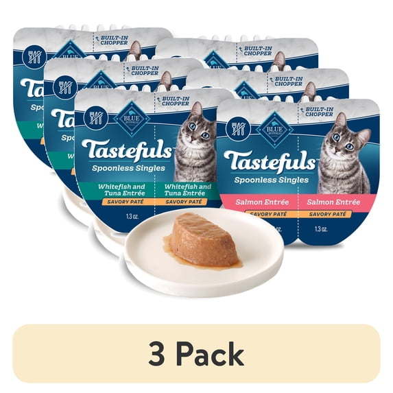 (3 pack) Blue Buffalo Tastefuls Spoonless Singles Variety Pack, Wet Cat Food Pate, 2.6-oz. Twin Packs (12 Count)
