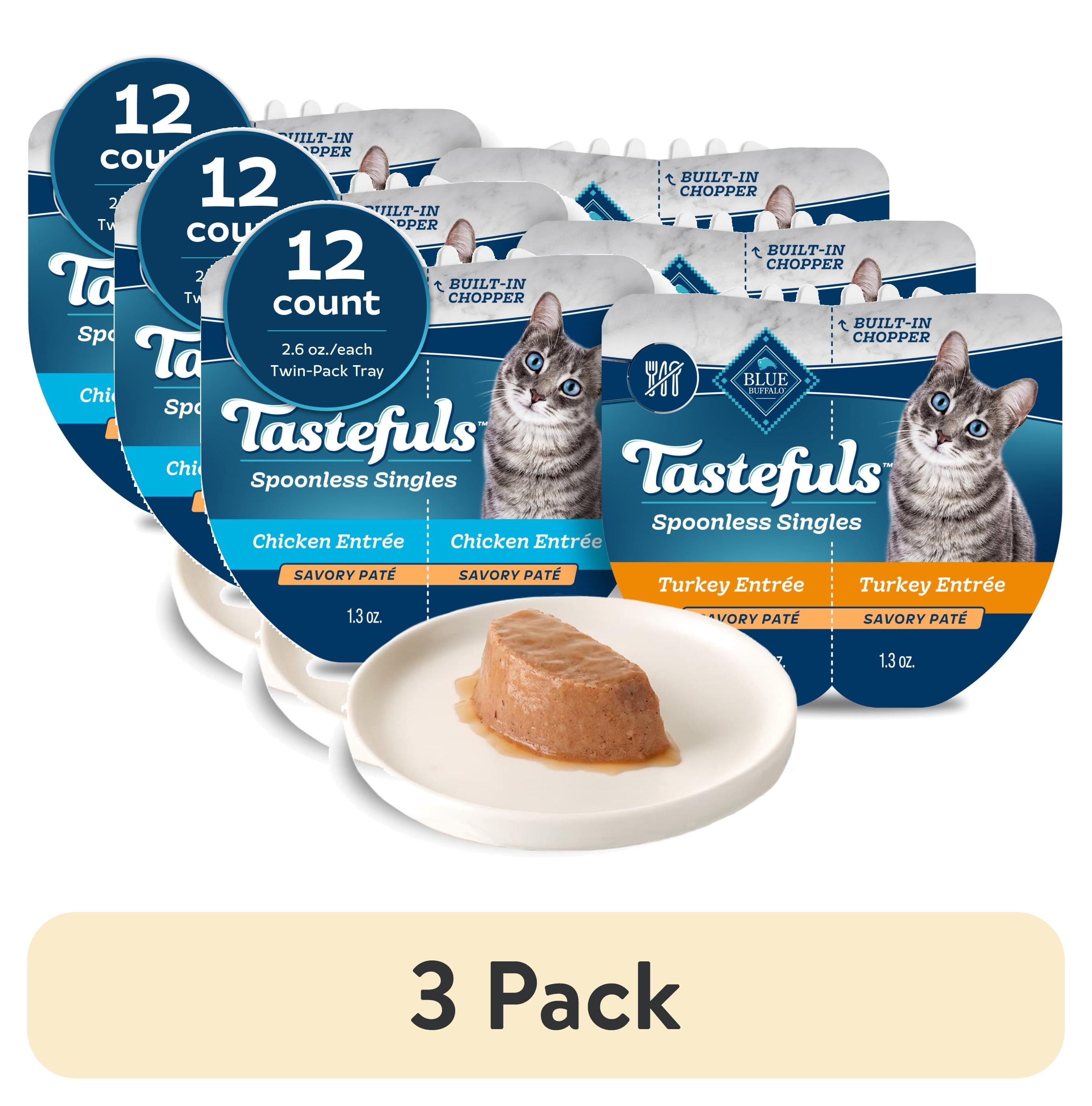 (3 pack) Blue Buffalo Tastefuls Spoonless Wet Cat Food Paté, 2.6-oz. Twin Packs, Chicken & Turkey (12 Ct.)