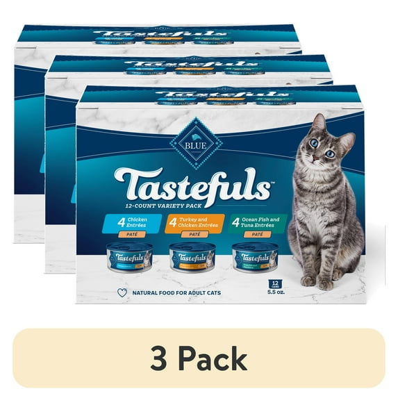 (3 pack) Blue Buffalo Tastefuls Wet Cat Food Variety Pack (Chicken, Turkey & Seafood Flavors) 12ct