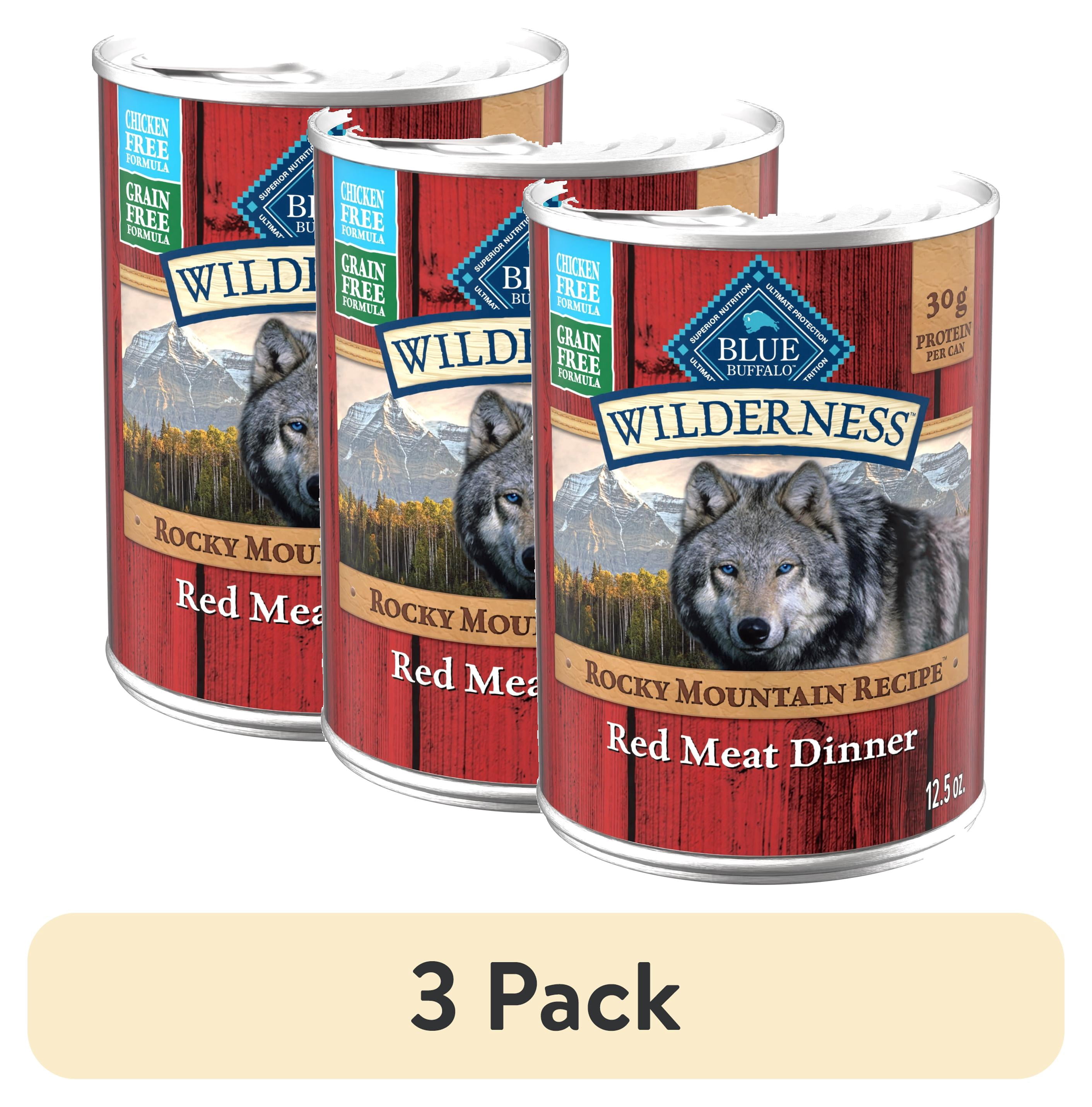 (3 pack) Blue Buffalo Wilderness Rocky Mountain Recipe Wet Dog Food, Grain-Free, Meat Paté, 12.5oz