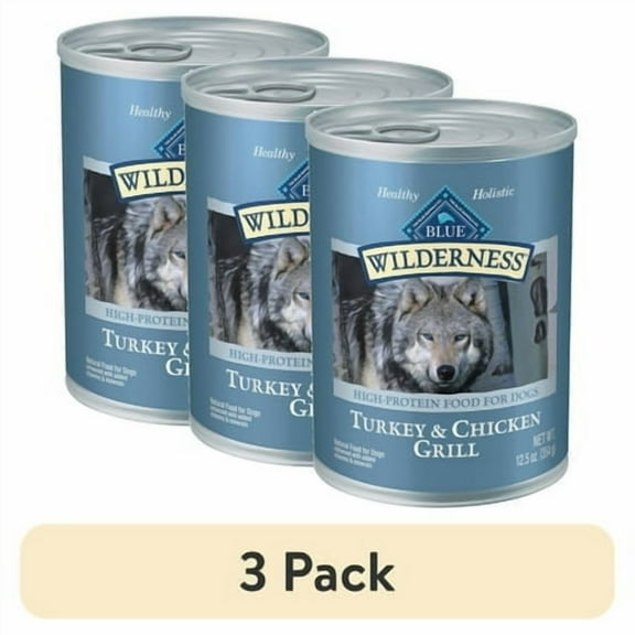 (3 pack) Blue Buffalo Wilderness Adult Wet Dog Food, Turkey & Chicken Grill, 12.5-oz. Can