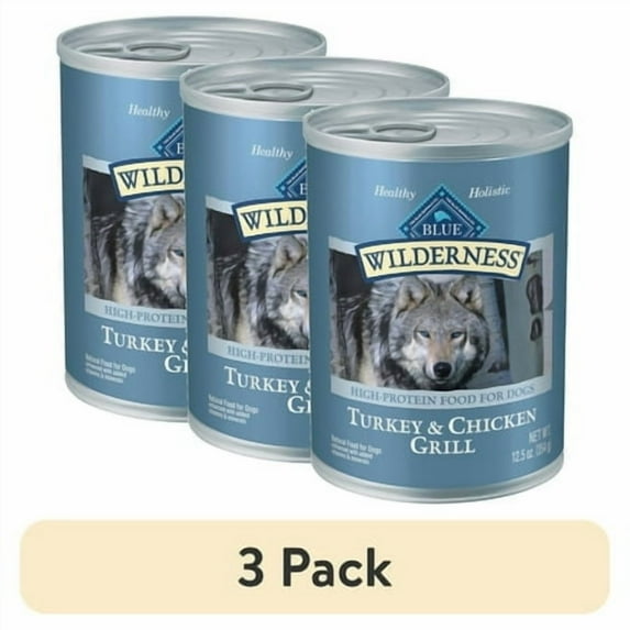(3 pack) Blue Buffalo Wilderness Adult Wet Dog Food, Turkey & Chicken Grill, 12.5-oz. Can