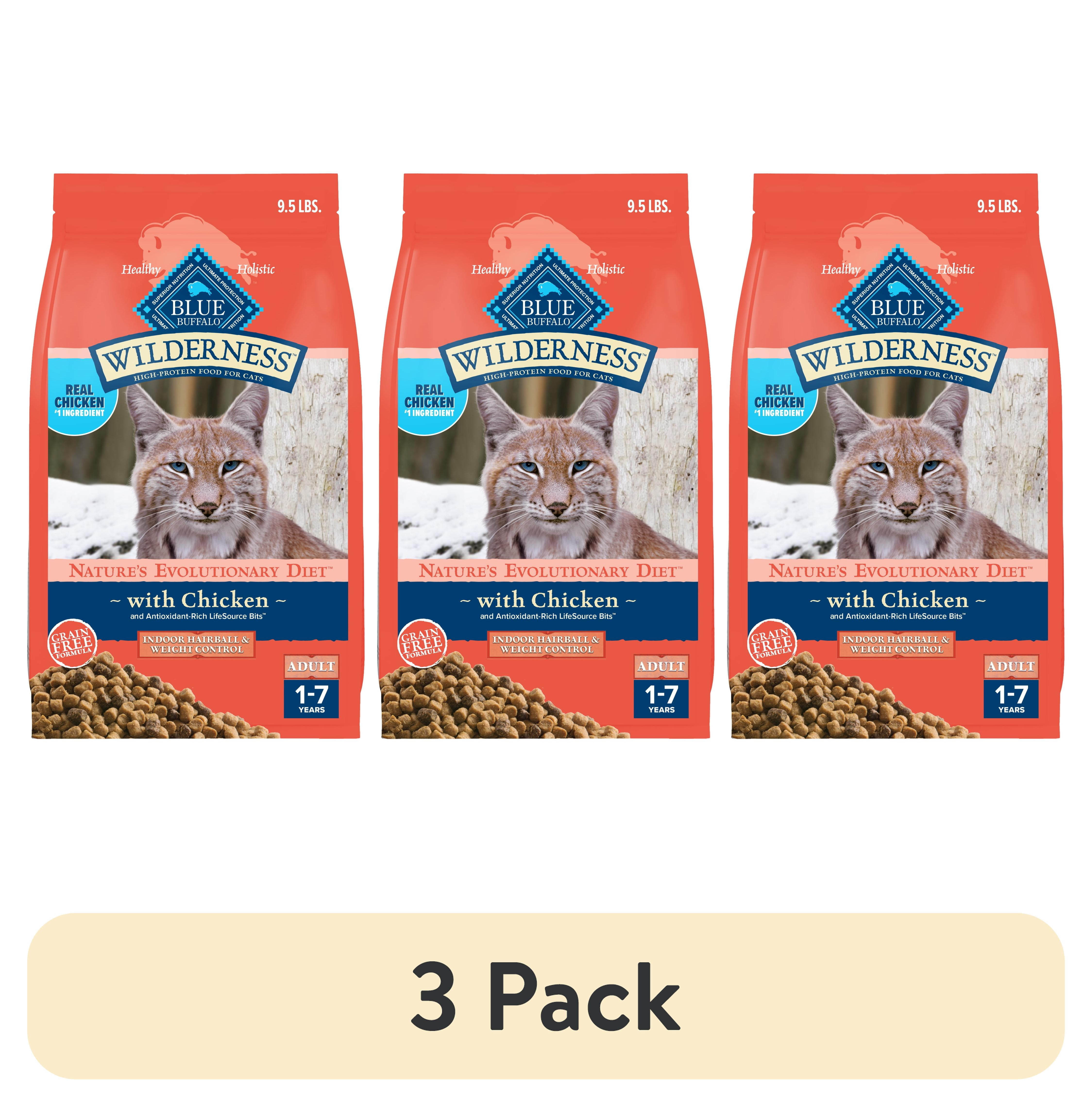 (3 pack) Blue Buffalo Wilderness Dry Cat Food, Weight and Hairball Control, Chicken, 9.5-lb. Bag