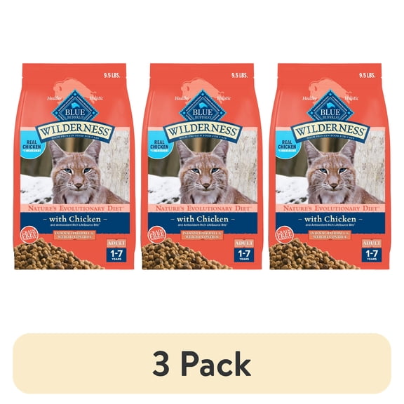 (3 pack) Blue Buffalo Wilderness Dry Cat Food, Weight and Hairball Control, Chicken, 9.5-lb. Bag