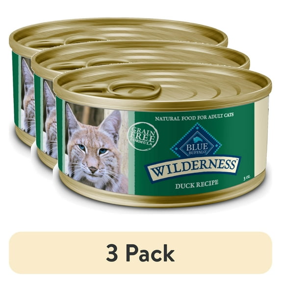 (3 pack) Blue Buffalo Wilderness High-Protein Adult Cat Wet Food, Duck, 3-oz. Can