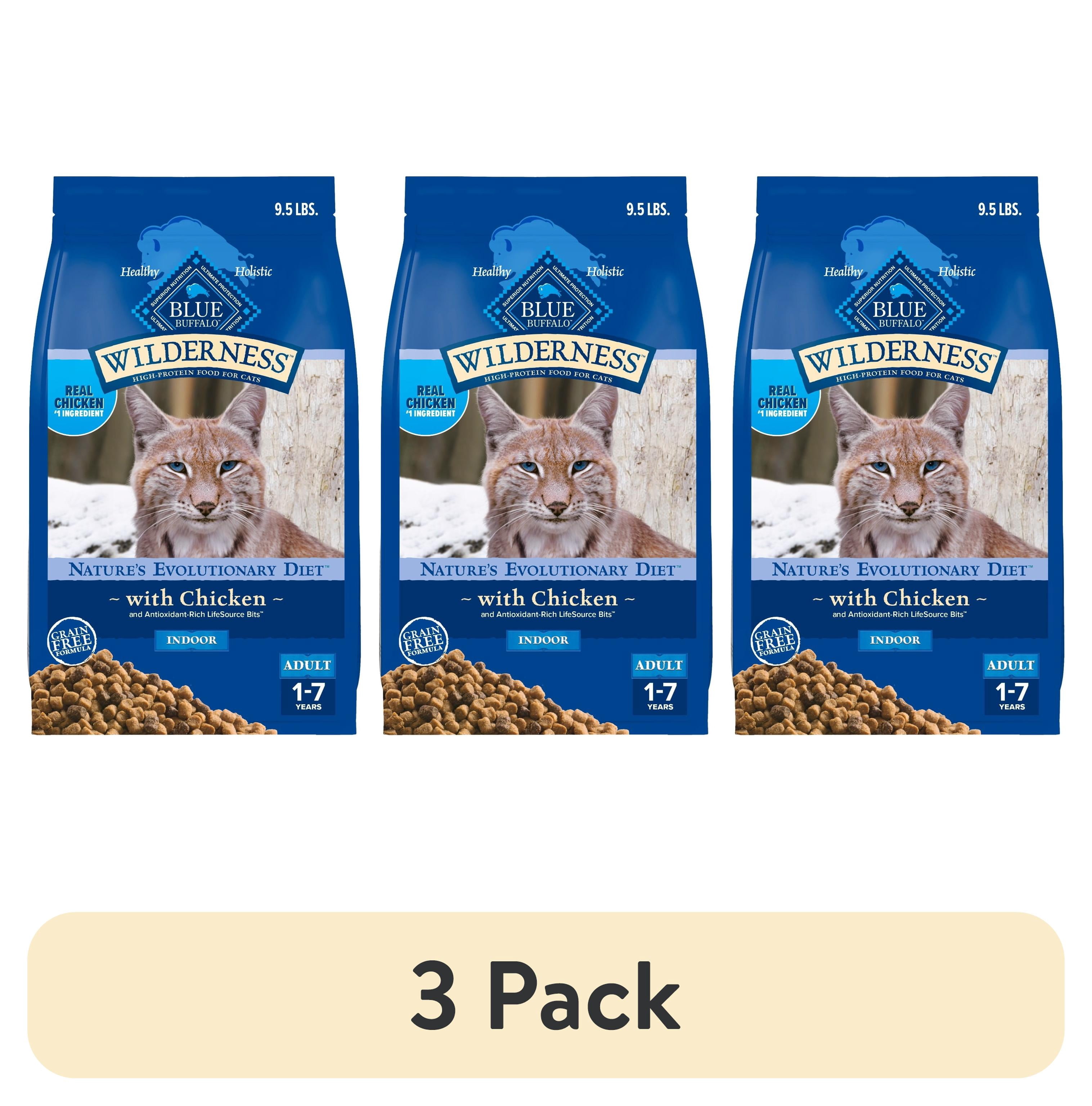 (3 pack) Blue Buffalo Wilderness Natural High-Protein, Grain-Free Dry Cat Food, Chicken, 9.5-lb. Bag