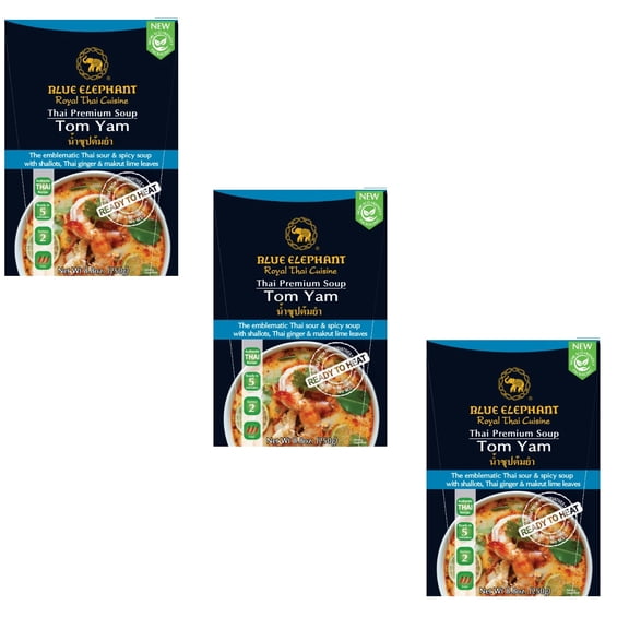 (3 pack) Blue Elephant Royal Thai Cuisine Ready to Heat Tom Yam Soup, 250g, Gluten Free