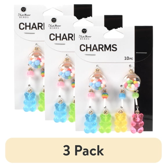 (3 pack) Blue Moon Beads 10 Piece Candy Themed Resin and Glass Charms-Unisex-Teen to Adult
